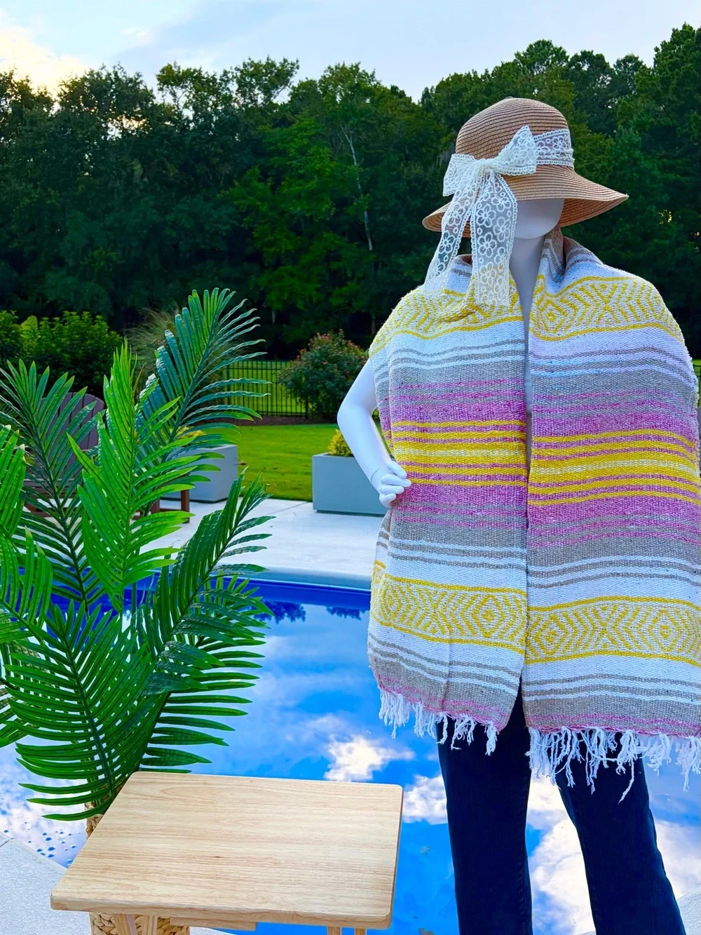 Mexican Falsa Blanket – Woven Striped Serape Throw with Fringe